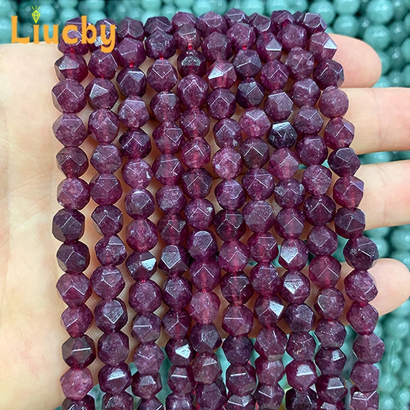 Natürliche facettierte weinrote Chalcedon-Stein-Diamantperlen für Schmuckherstellung, DIY-Zubehör, exquisites Armband, 38,1 cm, Großhandel 8 mm