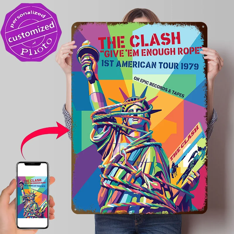 The Clash Statue of Liberty Tour 3D Texture Printed Poster Custom Vintage Metal Tin Plate Sign for Wall Art Coffee Bar Man Cave