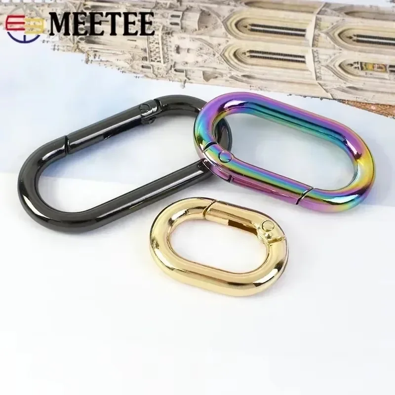 5/10Pcs Meetee 13-40mm Spring Metal Buckle Oval O Ring Clip for Bag Keychain Clasp Dog Collar Connector Hook DIY Accessories