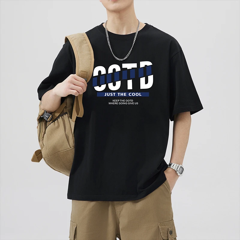 2024 Men's 100% Cotton Loose Fit T-Shirt for Summer Fashion Casual Half-Sleeve Tee Top