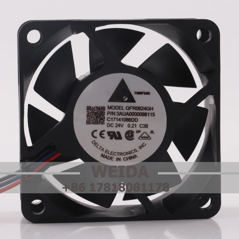 

Case Fan Dual Ball Bearing for DELTA QFR0624GH 60X60X25MM 24V 0.21A 6025 6CM Inverter HighAir Volume Control Cabinet Cooling Fan