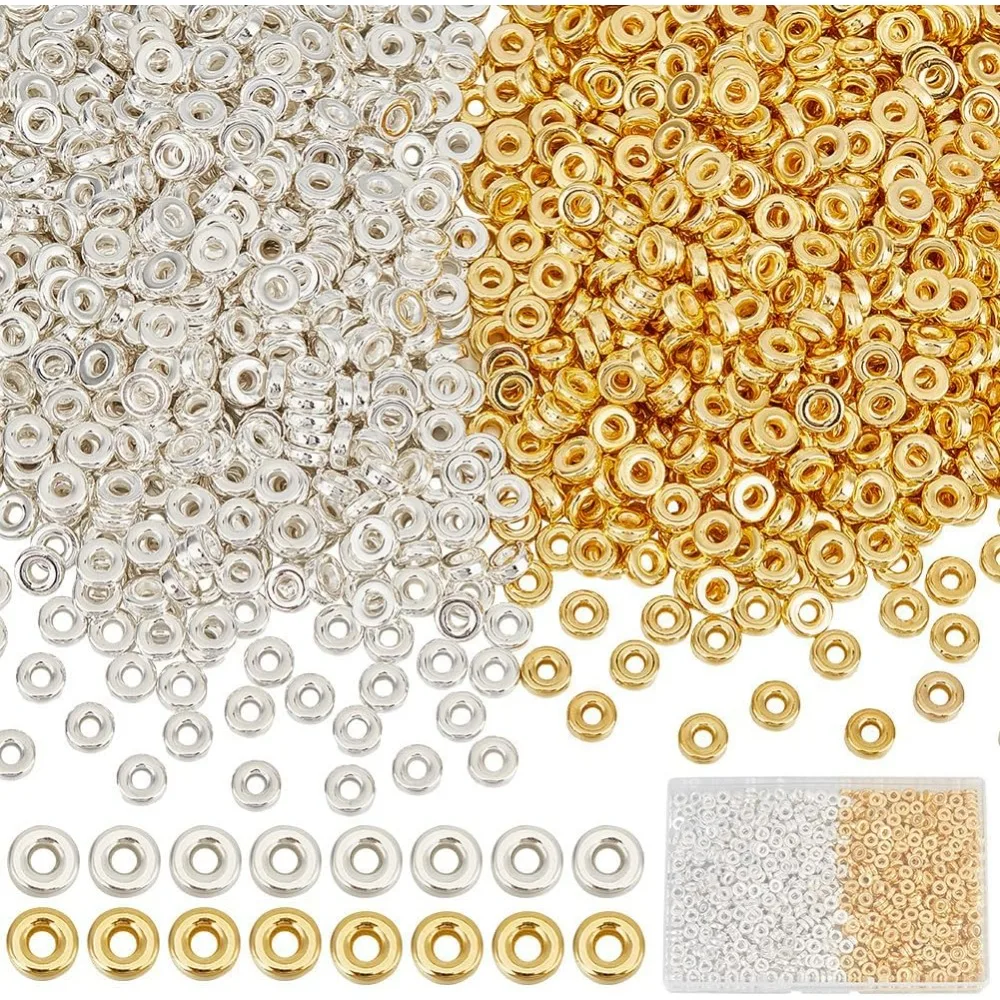 

1 Box 1500Pcs 6mm Flat Round Silver Spacer Beads Gold Disc Beads Bulk 2mm Hole Plastic Rondelle Flat Round Bead Spacers