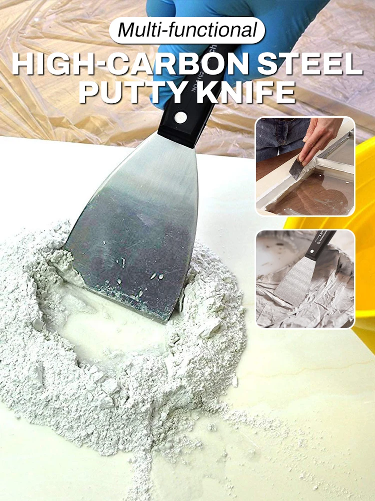 7PCS Carbon Steel Putty Knives Set Flex Drywall Knife Paint Scraper Kit 7 Sizes Soft Grip Handle Canvas Storage Bag Included