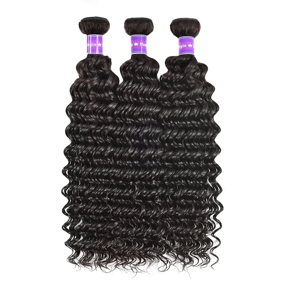 Extensiones de tejido rizado profundo, mechones de cabello humano con ondas profundas, extensiones de cabello humano brasileño de doble trama