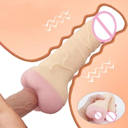 Realistic Big Penis Enlarger Sleeve With Pussy Real Vagina Anal Plug Sex Toys For Men Women Three Uses Adult Erotic Supplies