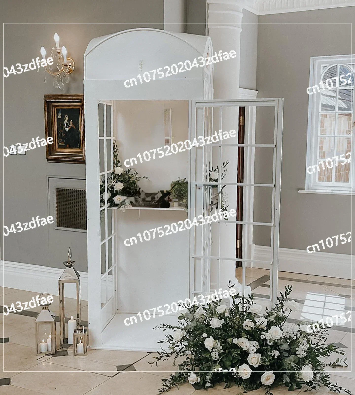 Retro White Phone Booth Wedding Decor Wedding Props White Telephone Booth with Artificial Flower