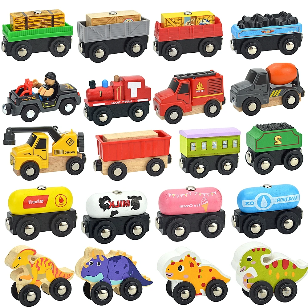 

Wooden Magnetic Train Car Locomotive Toy Wood Railway Car Accessories Toys for Kids Gifts Fit Wood Biro Tracks Model