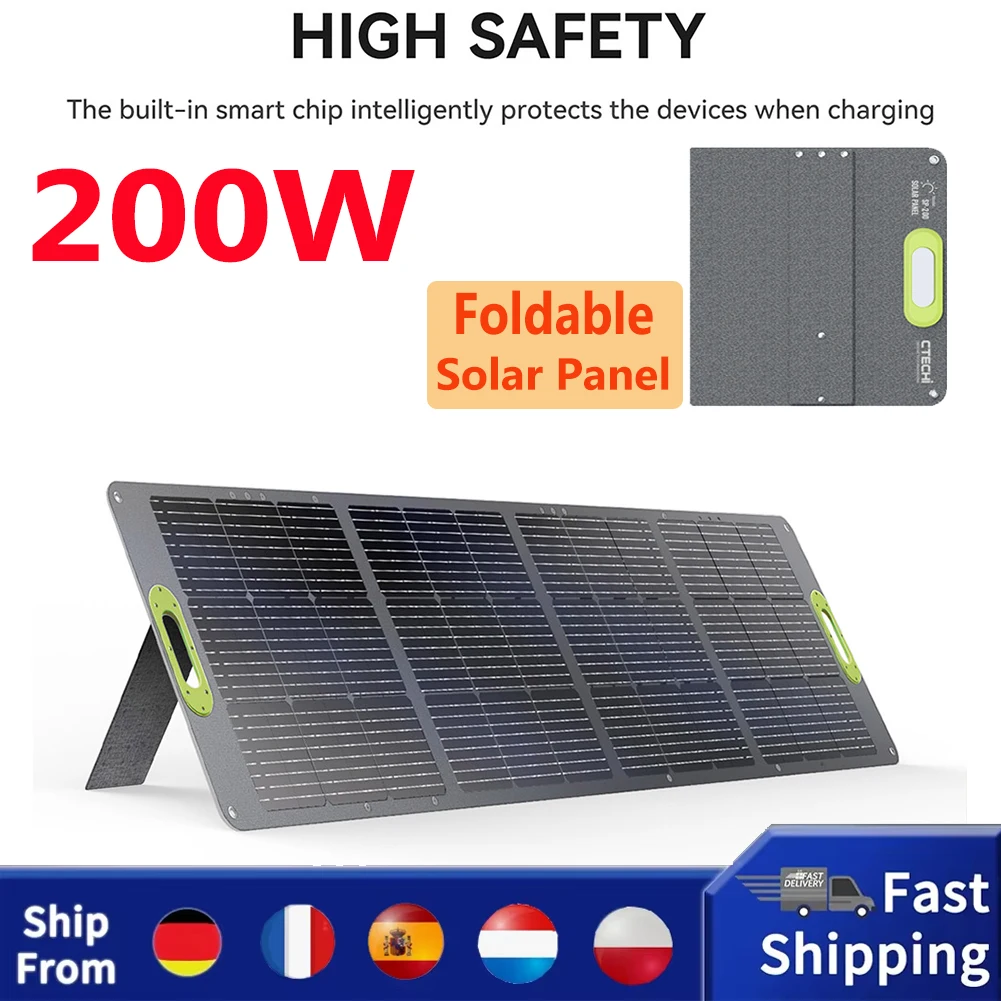 CTECHi SP-200 200W Foldable Solar Panel With Kickstand 23% Energy Conversion Rate IP67 Waterproof High Efficiency