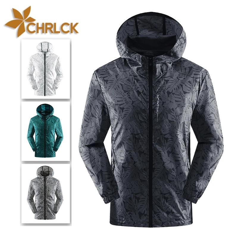 CHRLCK Men's Hiking Fishing Waterproof Jackets Printing Sun Protection Clothing Men Breathable Skin Coat Anti-UV Windbreakers