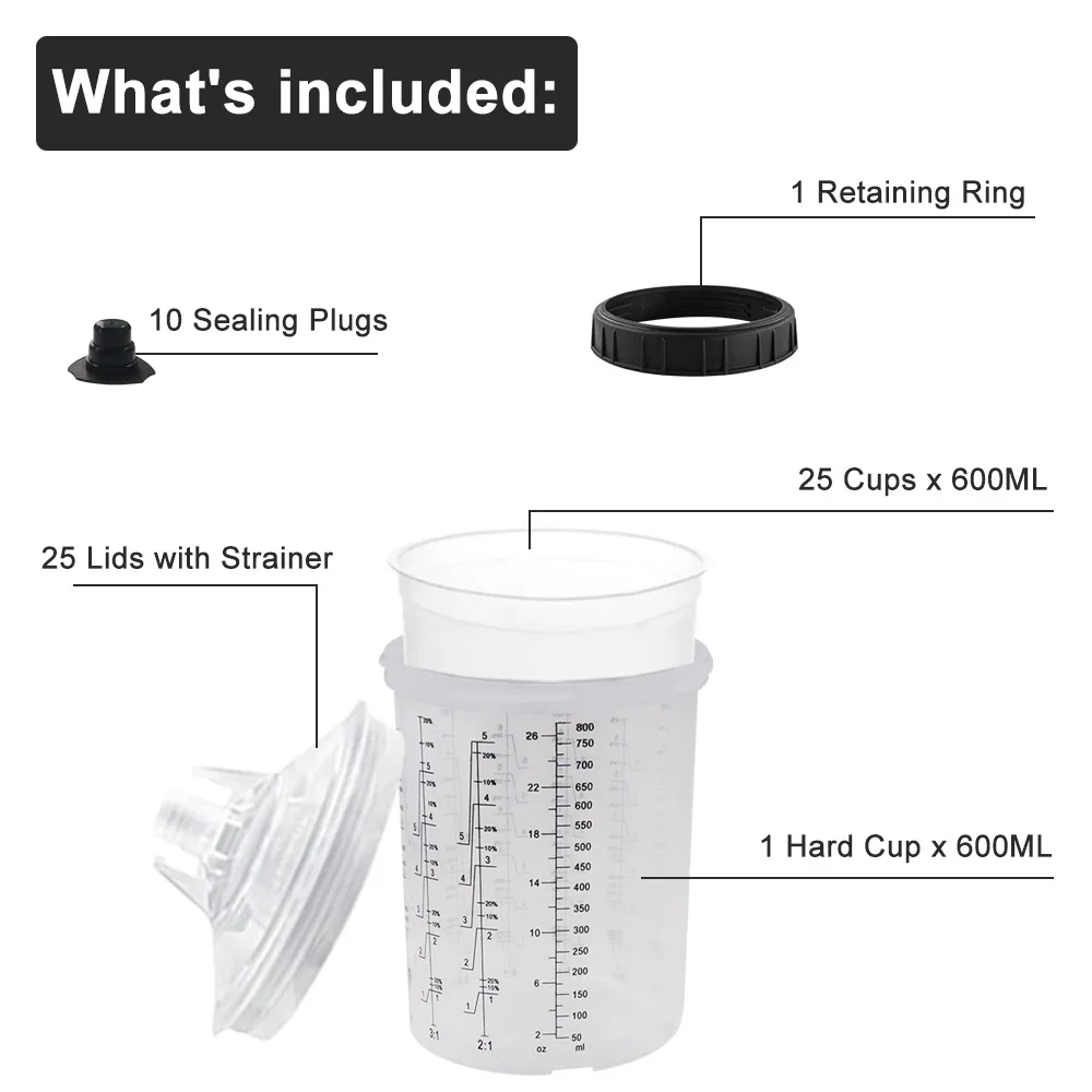 15/20Pcs Spray Gun Paint Mixing Cup H/O Quick Cup Spray Gun Tank 20/27 Oz Disposable Paint Cup with Spray Gun Cup Adapter