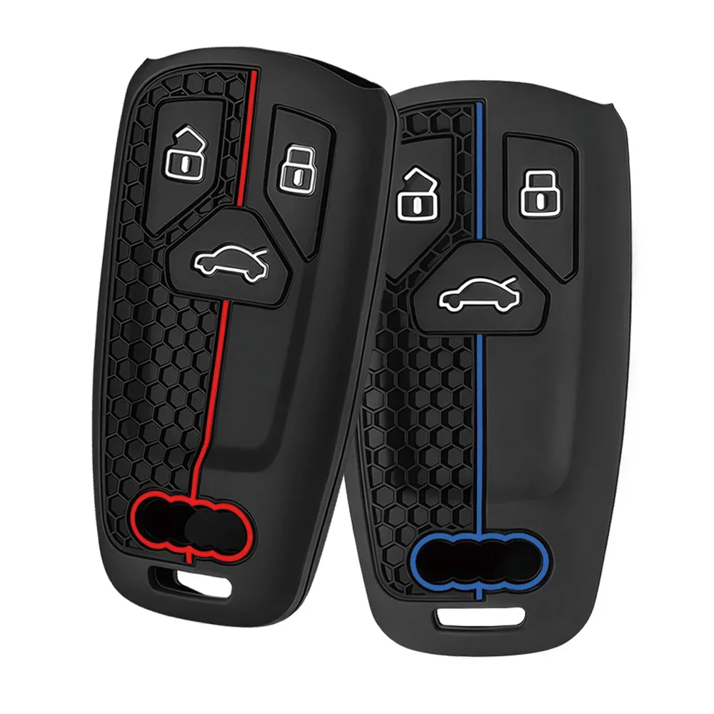 Bold Vertical Red Line Silicone Wrap For Audi TTS TFSI 8S 4M Anti-scratch Wearproof 3 Button Smart Remote Key Cover