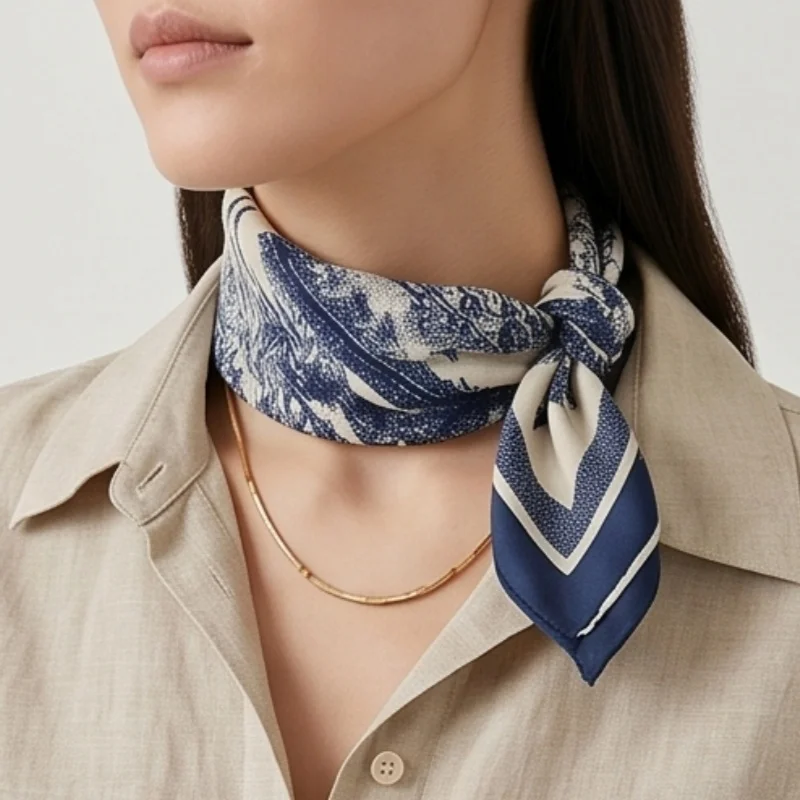 1pcs  Vintage Plant Jungle Printed Square Scarf Women Soft Simulated Silk Versatile Headwear Bag Clothing Decor Accessory
