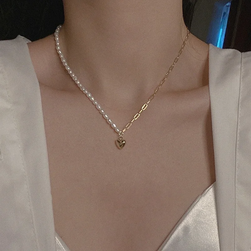 New Pearl Couple Cavicle Chain Necklace Geometric Korean Fashion Luxury Temperament Simple Sweet Love Pendant Necklace Jewelry