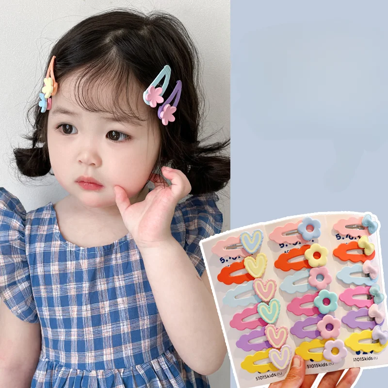 6 Pcs/Set New Children Cute Acrylic Cartoon Flower Bowknot Ornament Hair Clips Baby Girls Lovely Alloy Kids Hair Accessories