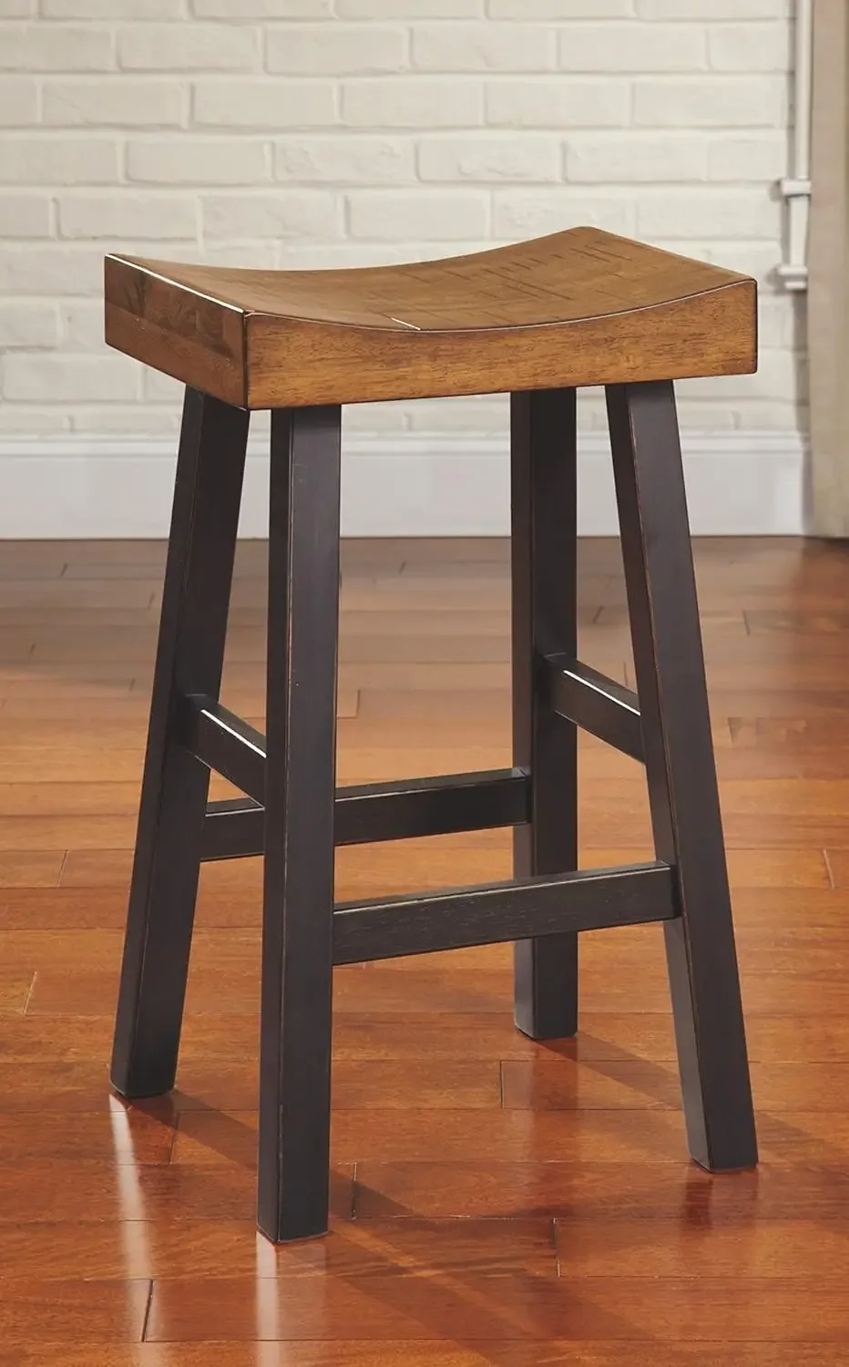 Signature Design by Ashley Glosco Farmhouse 30.63" Pub Height Saddle Barstool, Set of 2, Two-Tone Brown