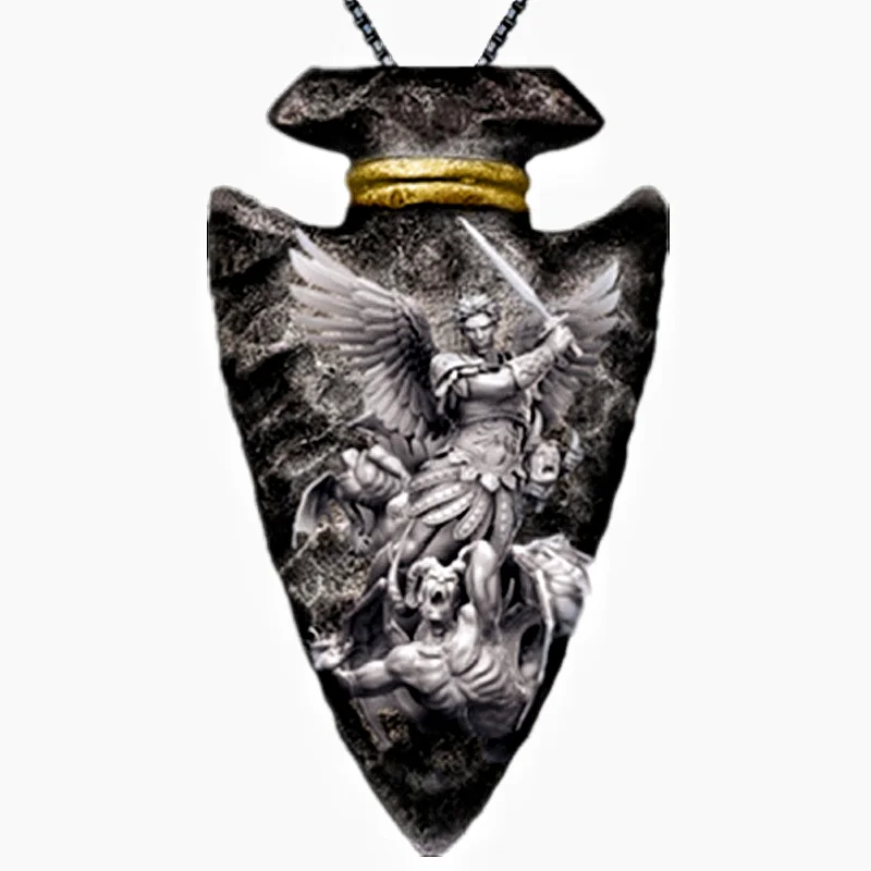 الموضة الإبداعية سانت مايكل الملاك قلادة مثلث قلادة الهيب هوب القلائد للرجال مجوهرات اكسسوارات هدية للذكرى السنوية