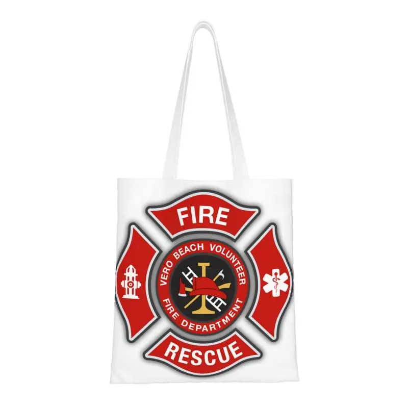 Fire Rescue Firefighter Grocery Tote Shopping Bag Women Funny Canvas Shoulder Shopper Bags Large Capacity Handbag