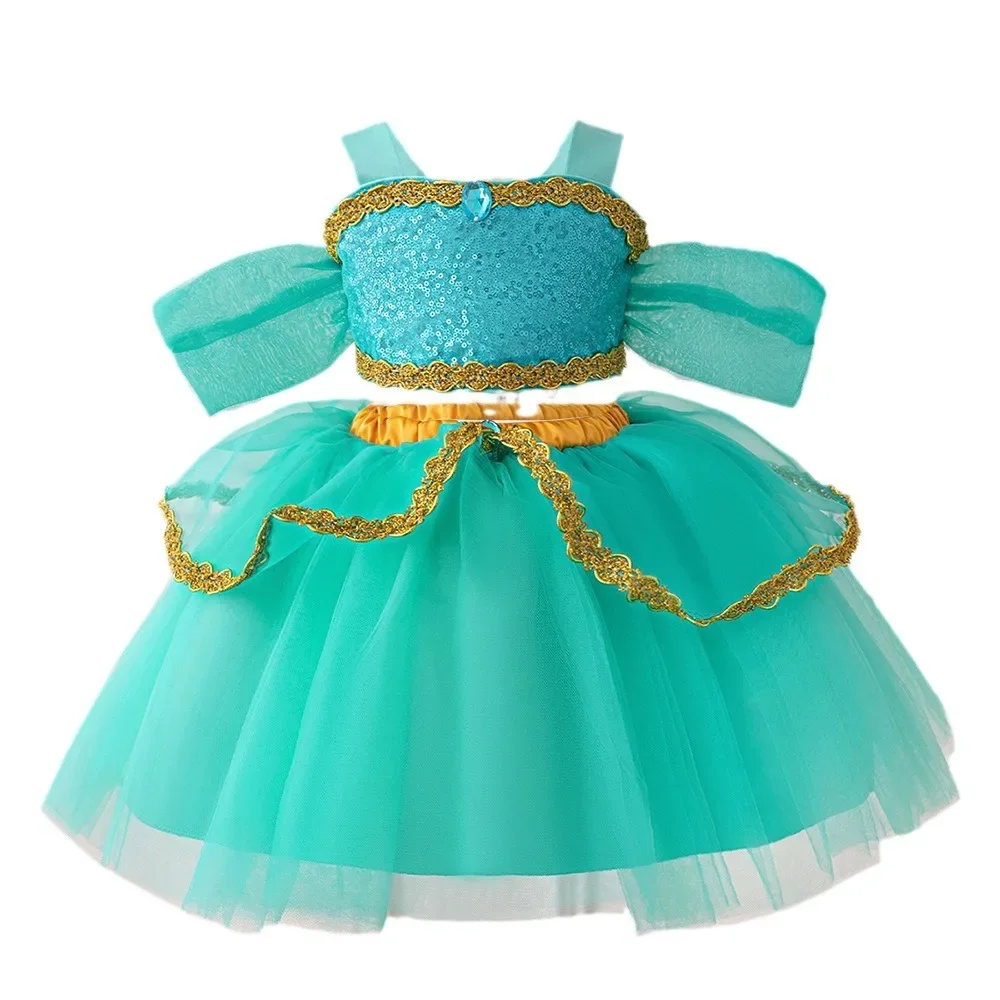 Girls Jasmine Costume for Aladdin Princess Magic Lamp Dress Sets Carnival Clothing Vestidos Kids Halloween Party Cosplay Costume