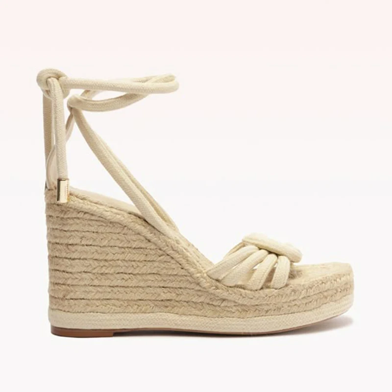 

Espadrille Round Toe Ankle Strap Sandals Thick-Soled Open-Toe Wedge High Heels Women's Shoes
