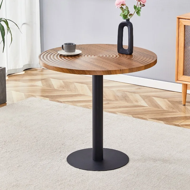Luxury Commercial Restaurant Furniture Dining Tables for Hotel Cafes Restaurants,Dark Wood Grain Design,Black Metal Stand