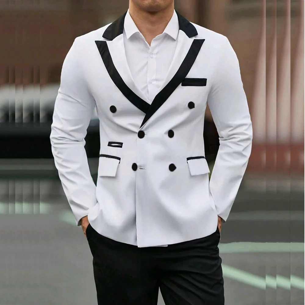 Elegant Double Breasted Men's Suits Chic Back Split Regular Length Slim Fit Blazer High Quality Wedding 2 Piece Jacket Pants Set