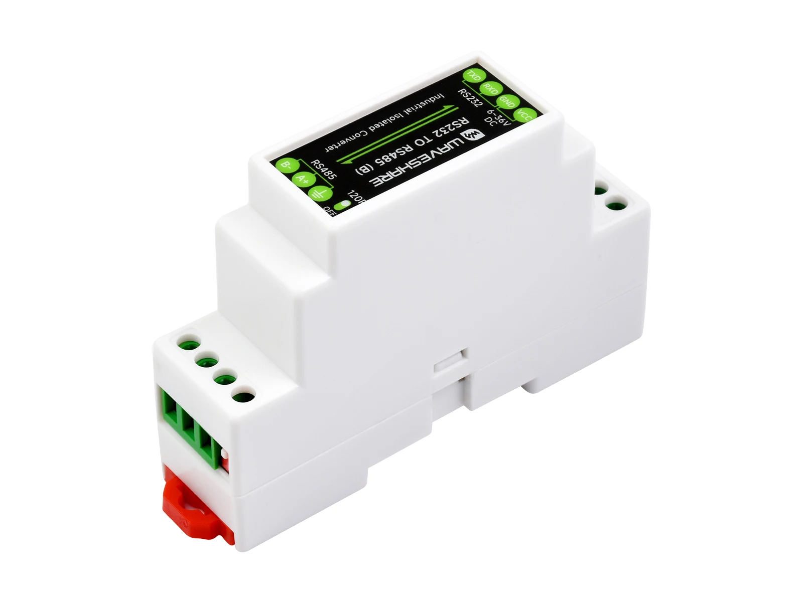 Waveshare RS232 To RS485 Converter (B), Active Digital Isolator, Rail-Mount support, 600W Lightningproof & Anti-Surge 6~36V DC