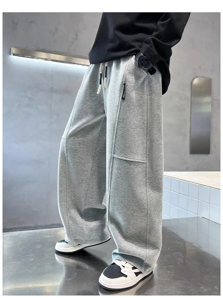 2026 Neue Frühlings-Freizeithose für Kinder, Schwarze Jogginghose mit Elastischem Bund und Geradem Bein für Jungen, Lockere Hose mit Taschen – Detail 8