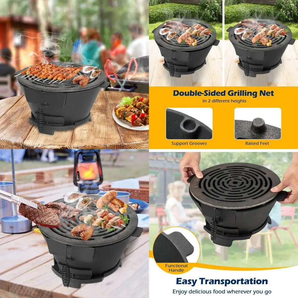 

Portable Cast Iron Hibachi Charcoal Grill with 12 Double-Sided Grate, Air Regulating Door, and Fire Grill