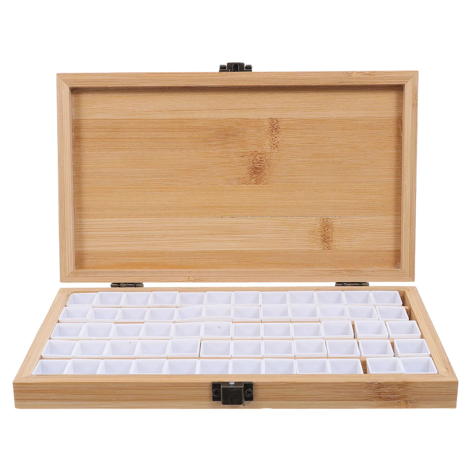 Portable Bamboo Watercolor Palette 60 Grid Paint Storage Box Empty Half Pan Organizer Compact Paint Tray for Travel Sketching