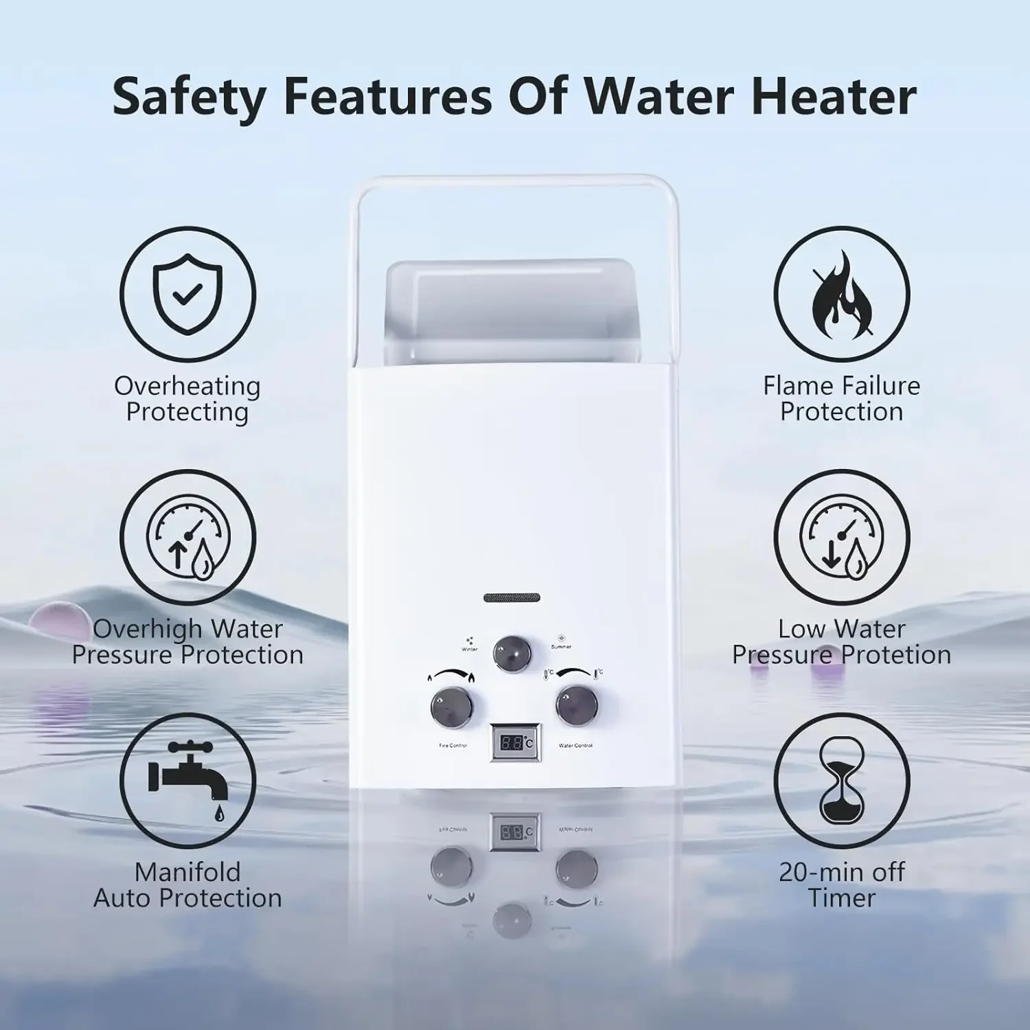 Water Heater Propane,12KW Gas Water Heater with Digital Display,8L Outdoor Portable Water Heater Electric,Overheating Protection