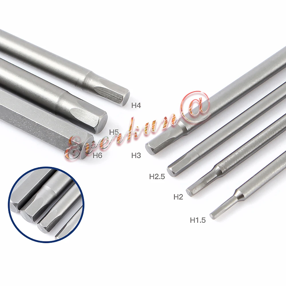 1/2/5/10p x Electric Screwdriver Bits Set Magnetic 802 Hex Driver H1.5 - H6 Round 6mm Shank 60/100mm Length S2 Steel Power Tool