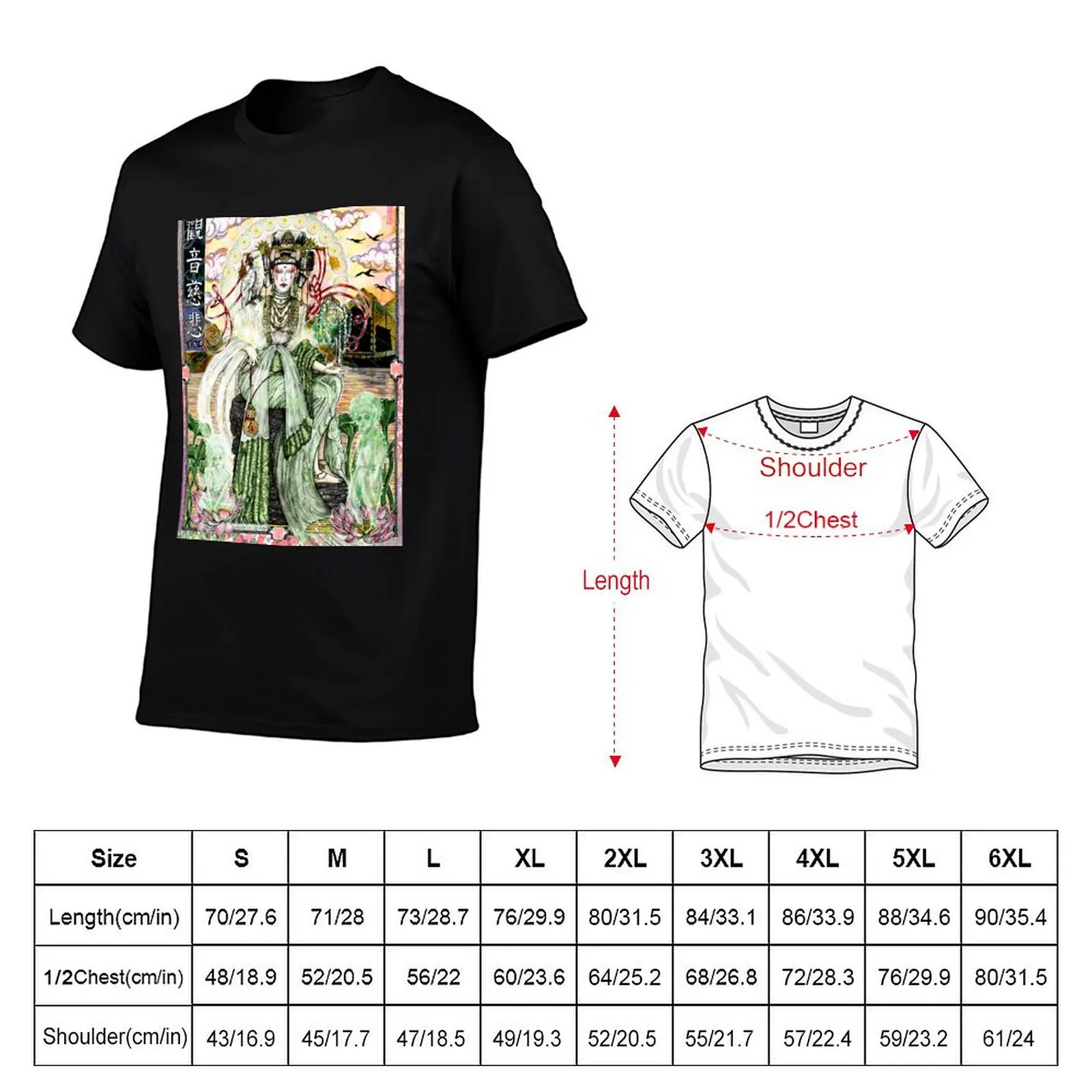 Quan (Kwan) Yin'The Green Tara' Buddhist Goddess of Mercy Full Colour Illustration T-Shirt Classic Crew Neck Cotton T-Shirt