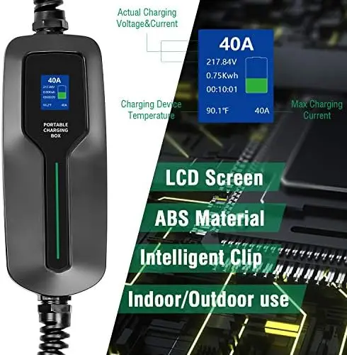 

40Amp Level 2 EV Charger, 25ft NEMA 14-50, 9.6KW Portable Charging Station for Electric & Hybrid Vehicles