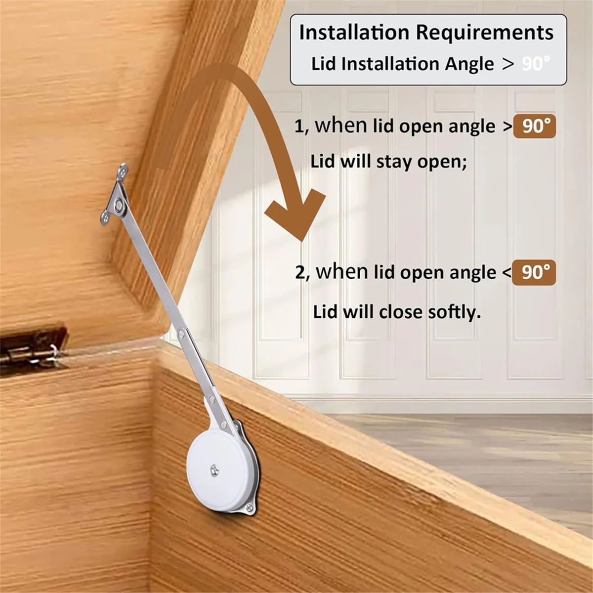 2 Pack Toy Boxes Hinges Soft Close Lid Support Hinges Chest Hinges for Wooden Toy Box, Cedar, Storage Trunk & Bench