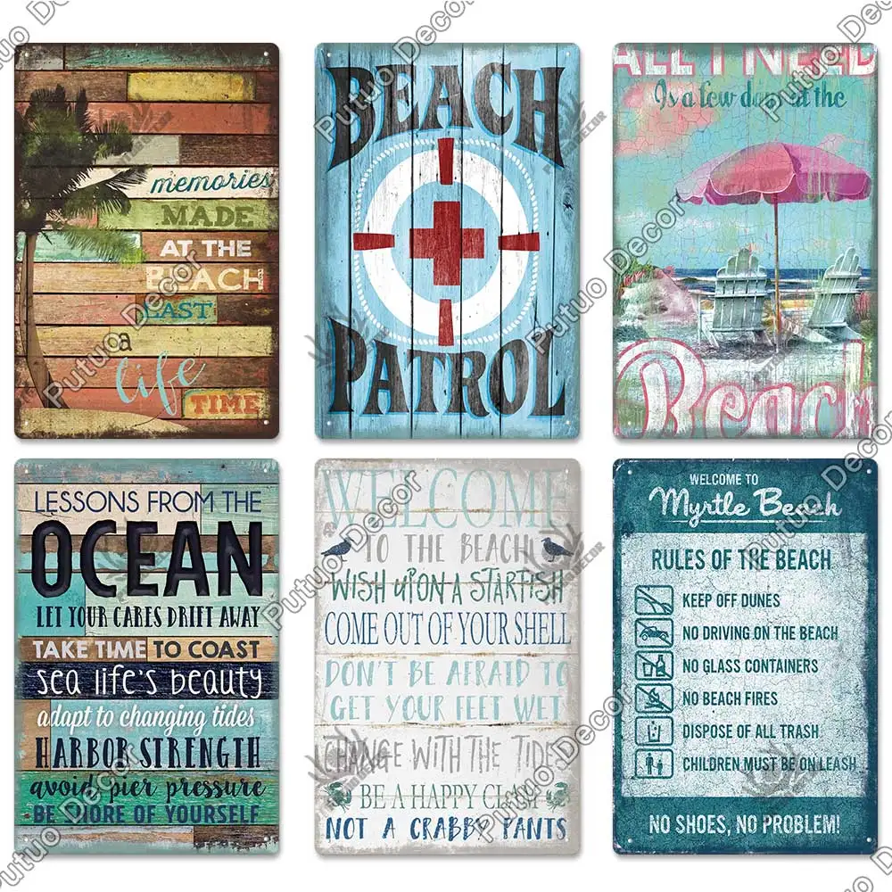 Putuo Decor Beach Slogan Vintage Tin Sign Plaque Metal Wall Art Poster for Pub Bar House Surf Club Retro Iron Paintings