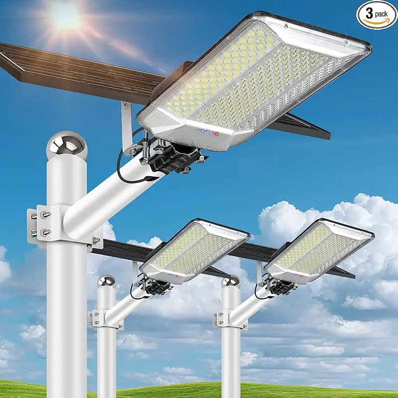 3pcs 1000W Solar Street Lamps,Outdoor IP67 Dusk to Dawn High Power Solar Powered Road Light,for Garden/Parking-Lot/Driveway/Yard
