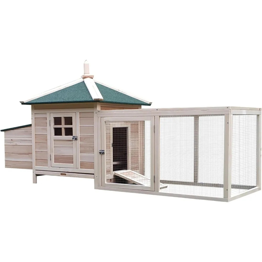 

77" Wooden Chicken Coop with Nesting Box, Cute Outdoor Hen House with Removable Tray, Ramp Run, for Garden Backyard, Natural