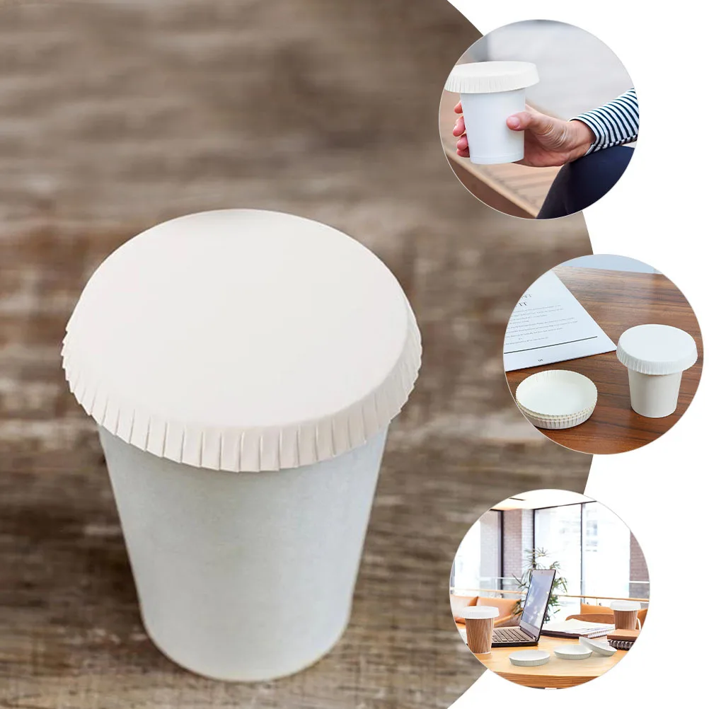 150 Uds. Tapas de vasos de papel desechables, cubiertas apilables a prueba de polvo para café, té, bebidas, cubierta de vaso de papel, Color arena para manualidades