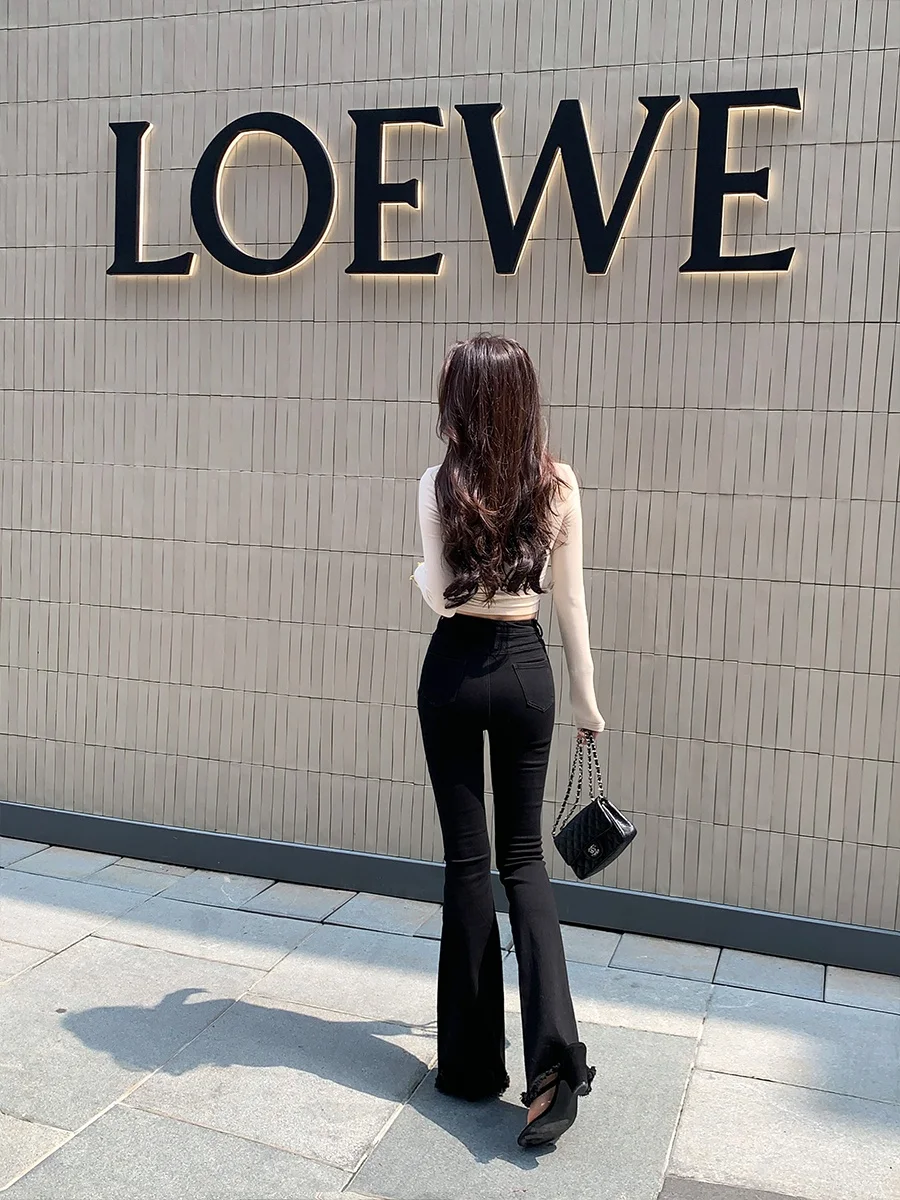 

Achi High Waist Thickened Black Denim Jeans Women's Elastic Slimming Long Pants Casual Style Cotton Stretch Denim