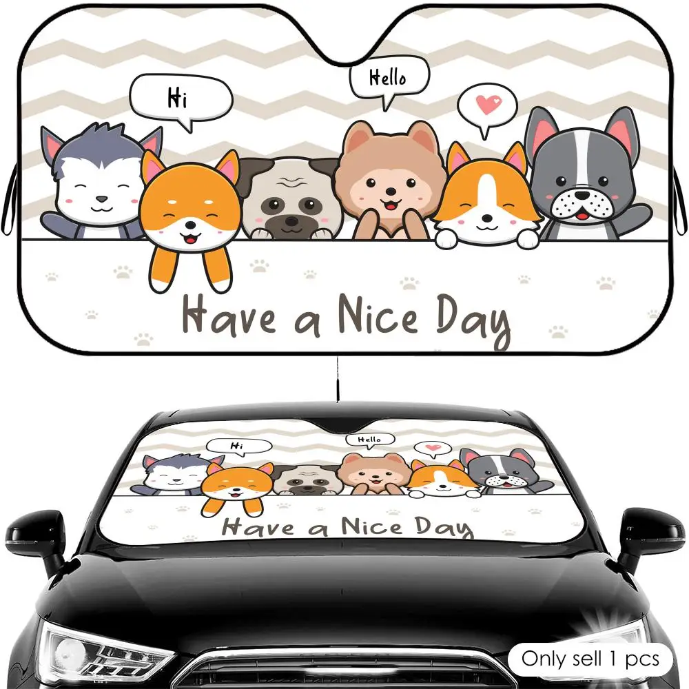 HAVE A NICE DAY Cute Animal Sun Visor Car Windshield Sun Shade UV Protection Heat Insulation Cover Universal  Sun Protector