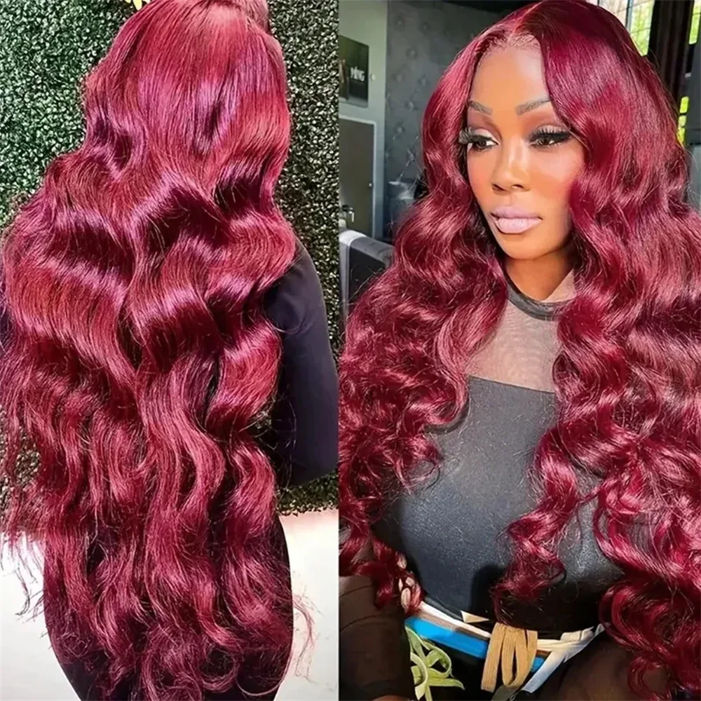 Körperwelle Perücke Burgund 99J Lace Front Perücke 13x4 13x6 HD Lace Frontal Perücke Echthaar vorgezupft 99j rot gefärbte Perücke