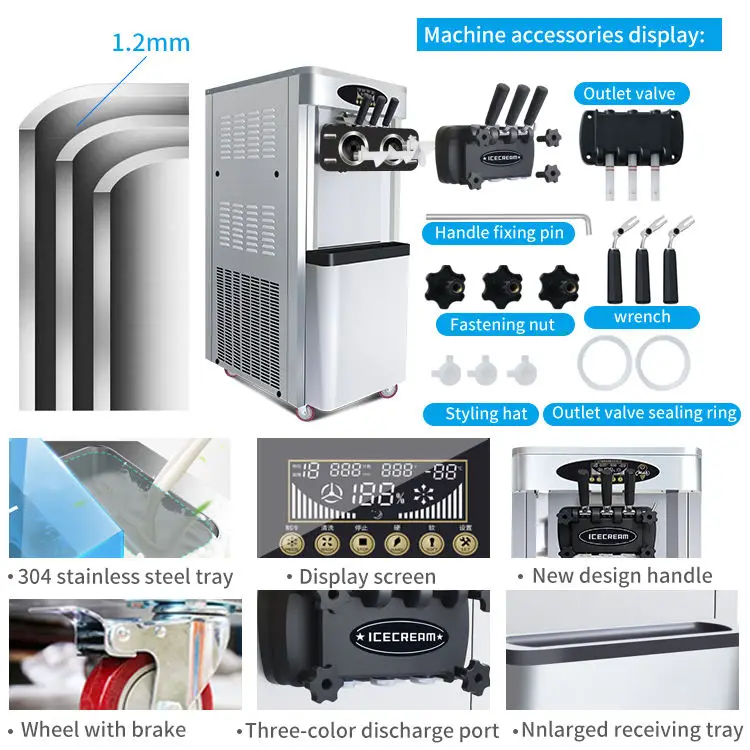 25 ~ 32L/H 2000W automatyczne czyszczenie komercyjne maszyna do lodów miękka maszyna do serwowania urządzenie do produkcji mrożonego jogurtu z 110V