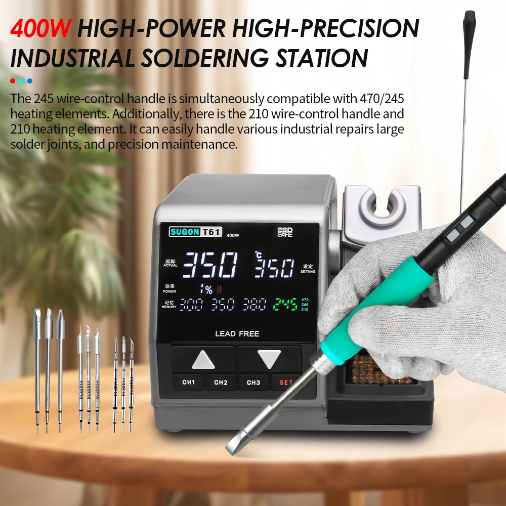 SUGON T61 400W Soldering Station C470/245/210 Electronic Soldering Iron Large Solder Precision welding Phone PCB BGA Repair Tool