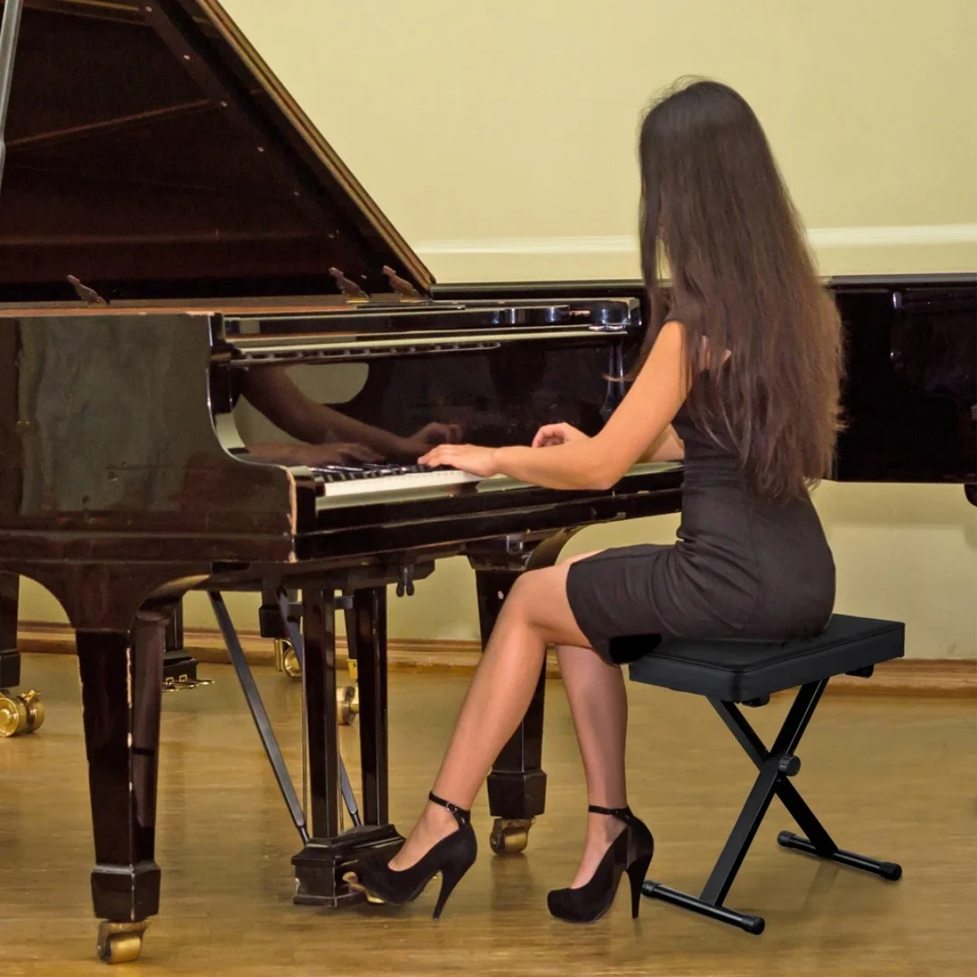 Keyboard Bench X-Style Piano Bench Adjustable Height Thickness Padded Chair Seat
