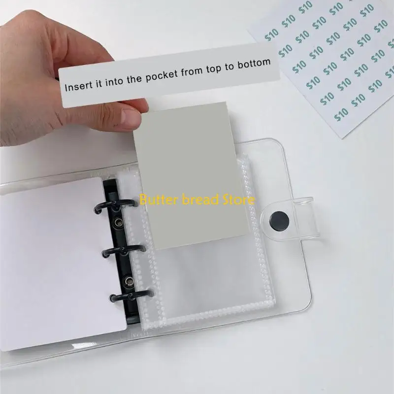 W89C 25 Pocket Currency Album Money Holder 3 Rings PVC Binder Covers Money Saving Planner Pocket Budget Planner 114x100mm