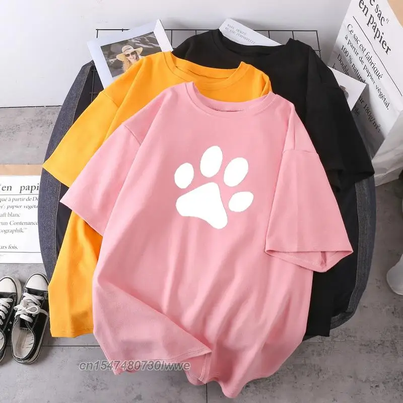 Short Sleeve Oversize Female/Male Clothing Cat Foots 100% Cotton T-Shirts Woman Man New O-Neck K-Pop Tops Tees Camisetas