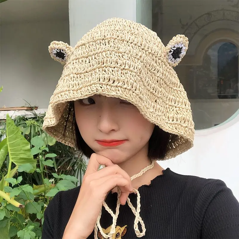 Straw Hat Female Student Summer Japanese Style Small Fresh Weave Foldable Net Red Little Frog Versatile Sunshade Lace Upbasinhat