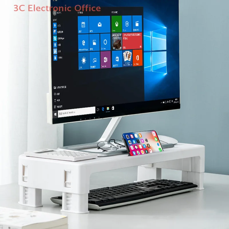High Adjustable Computer Screen Holder With Drawer PC Monitor Riser Stand Bracket For Laptop Printer Keyboard Desktop Organizers