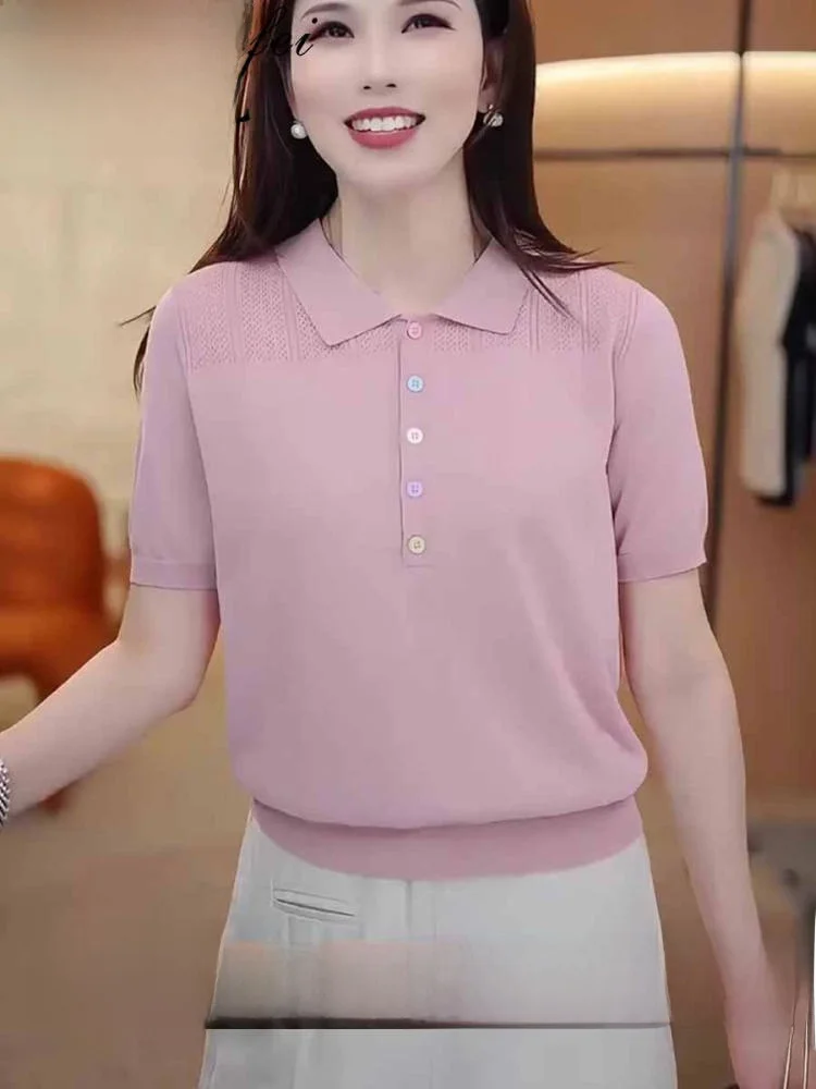 

Lightweight Loose Women's irt Ice Silk ort Sve T-irt Pink Faionable Summer New Sle Versatile Casual Knitwear