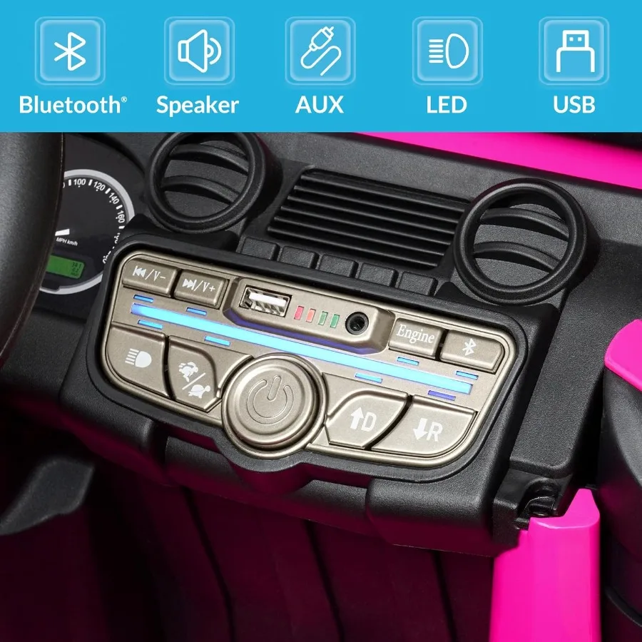 รถยนต์ไฟฟ้าสำหรับเด็ก 12V พร้อมใบอนุญาต, รถ SUV ของเล่นไฟฟ้าพร้อมรีโมทคอนโทรล, ไฟ LED, บลูทูธ, ช่องเสียบ USB/AUX เพลง, ปรับความเร็วได้หลายระดับ - Pi